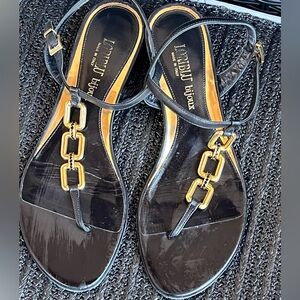 Loriblu Bijoux black thong sandals with gold chain